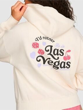 Victoria's Secret PINK Campus Fleece Full-Zip Hoodie Las Vegas Grafic Size M